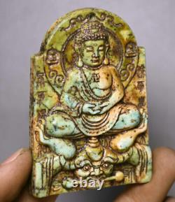 7CM Antique Chinese Natural Turquoise Shakyamuni Amitabha Buddha Statue Amulet