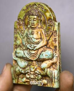 7CM Antique Chinese Natural Turquoise Shakyamuni Amitabha Buddha Statue Amulet