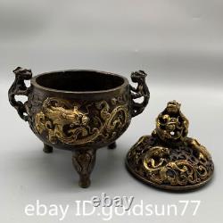 7Rare Chinese antiques bronze gilt exquisite Animal pattern Incense burner