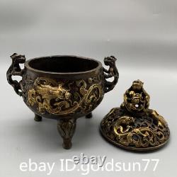 7Rare Chinese antiques bronze gilt exquisite Animal pattern Incense burner