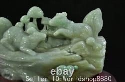 7.2 Chinese Natural Emerald Jade Carved Mushroom Pair Squirrel Statue Sculpture