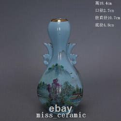 7.2 Chinese Old Porcelain Song dynasty ru kiln QingLiangSi cyan landscape Vase
