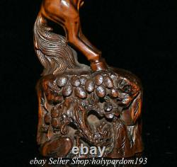 7.2 Old Chinese Boxwood Hand-carved Fengshui 12 Zodiac Year Horse Statue