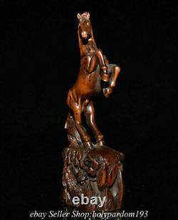 7.2 Old Chinese Boxwood Hand-carved Fengshui 12 Zodiac Year Horse Statue