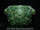 7.2 Old Chinese Green Jade Carved Fengshui Double Dragon Play Bead Jar Pot