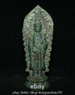 7.2 Old Chinese Green Jade Carving Kwan-yin Guan Yin Goddess Backlight Statue