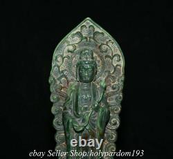 7.2 Old Chinese Green Jade Carving Kwan-yin Guan Yin Goddess Backlight Statue