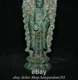 7.2 Old Chinese Green Jade Carving Kwan-yin Guan Yin Goddess Backlight Statue