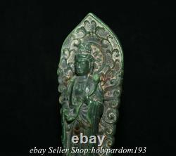 7.2 Old Chinese Green Jade Carving Kwan-yin Guan Yin Goddess Backlight Statue