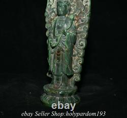 7.2 Old Chinese Green Jade Carving Kwan-yin Guan Yin Goddess Backlight Statue