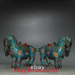 7.4Rare Chinese antiques Pure copper Cloisonne Tangma statue Ornaments