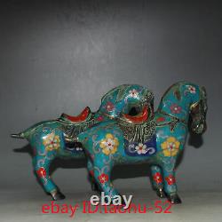 7.4Rare Chinese antiques Pure copper Cloisonne Tangma statue Ornaments