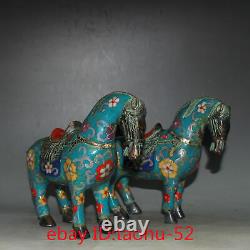 7.4Rare Chinese antiques Pure copper Cloisonne Tangma statue Ornaments