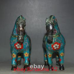 7.4Rare Chinese antiques Pure copper Cloisonne Tangma statue Ornaments