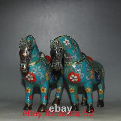 7.4Rare Chinese antiques Pure copper Cloisonne Tangma statue Ornaments