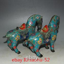 7.4Rare Chinese antiques Pure copper Cloisonne Tangma statue Ornaments