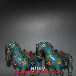 7.4Rare Chinese antiques Pure copper Cloisonne Tangma statue Ornaments