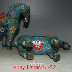 7.4Rare Chinese antiques Pure copper Cloisonne Tangma statue Ornaments