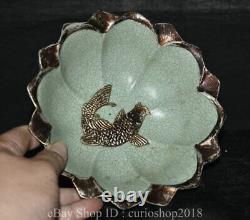 7.4 Old Chinese Ru Kiln Porcelain Dynasty Year Fish Pattern Lotus Pen wash
