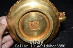 7.4 ancient Chinese copper Gilt Dragon beast ear Incense Burner Censer