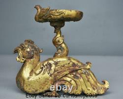 7.6 Antique Chinese Bronze 24K Gilt Gold Dynasty Birds Zun Statue Candle Holder