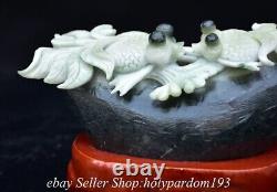 7.6 Chinese Natural Green Dushan Jade Carved Goldfish Fish Statue Sculpture