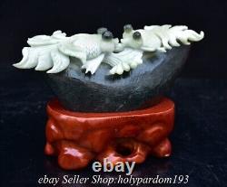 7.6 Chinese Natural Green Dushan Jade Carved Goldfish Fish Statue Sculpture