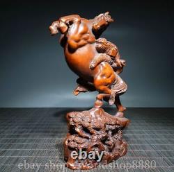 7.6 Old Chinese Boxwood Wood Hand Carved Horse Statue Sculpture