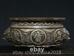 7.6 Old Chinese Copper silvering Dynasty 2 Pixiu Beast Head Treasure Bowl