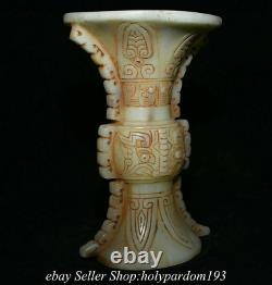 7.8 Old Chinese White Jade Carving Dynasty Palace Water Vessel Zun Bottle Vase