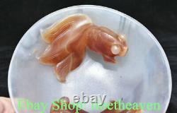 7 Boutique Chinese Natural Agate Chalcedony Carving Double Goldfish Bowl