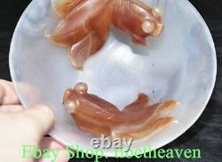 7 Boutique Chinese Natural Agate Chalcedony Carving Double Goldfish Bowl