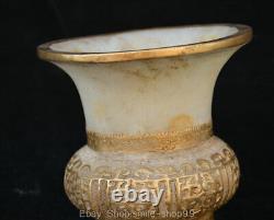 7 Rare Old Chinese White Jade Gilt Carving Dynasty Palace Tank Jar Crock