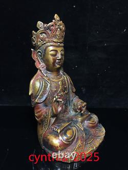 8.2Chinese Old antiques Handmade Pure copper buddism godness guanyin Buddha sta