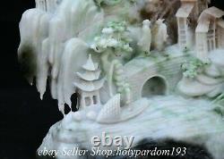 8.2 Chinese Natural Green Dushan Jade Carving Mountain Tree House Statue