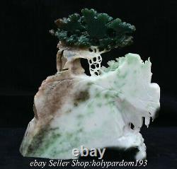 8.2 Chinese Natural Green Dushan Jade Carving Mountain Tree House Statue