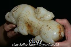 8.2 Old Chinese White Jade Carved Mother and Child Boar Beast Statue Sculpture