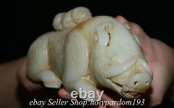 8.2 Old Chinese White Jade Carved Mother and Child Boar Beast Statue Sculpture