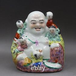 8.3 Chinese Famille Rose Porcelain Maitreya Buddha Five Child Statue