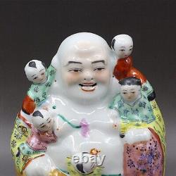 8.3 Chinese Famille Rose Porcelain Maitreya Buddha Five Child Statue