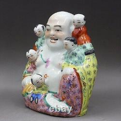 8.3 Chinese Famille Rose Porcelain Maitreya Buddha Five Child Statue