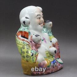 8.3 Chinese Famille Rose Porcelain Maitreya Buddha Five Child Statue