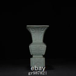 8.3 Chinese Porcelain Song dynasty ru kiln sky cyan glaze Square pattern Vase