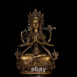 8.4'' Chinese Brass Four arms Buddha Statue Old Bronze Buddha Statue