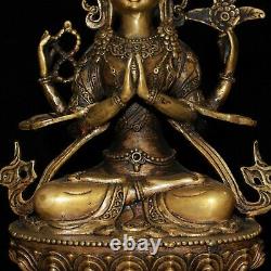 8.4'' Chinese Brass Four arms Buddha Statue Old Bronze Buddha Statue