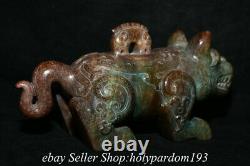8.4 Chinese Natural Hetian Jade Carved Dynasty Tiger Beast Jar Statue Sculpture