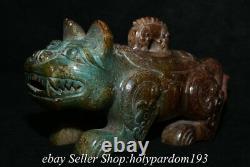 8.4 Chinese Natural Hetian Jade Carved Dynasty Tiger Beast Jar Statue Sculpture