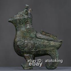 8.4 Chinese antiques bronzeware Handmade flower pattern bird statue zun