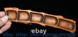 8.4 Old Chinese Boxwood Hand-carved Feng Shui Bamboo 2 Cicada Sculpture