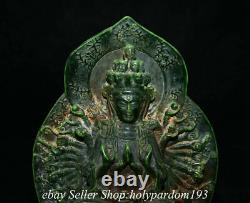 8.4 Old Chinese Green Jade Carved 1000 Arms Avalokiteshvara of Goddess Statue